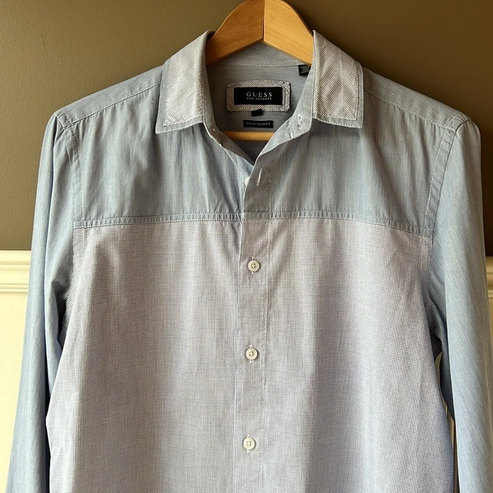 GUESS Blue Color Block Button Down Collared Shirt Size Small - Picture 5 of 10